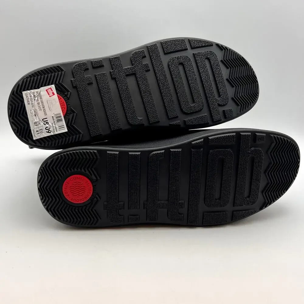 FitFlop Womens F-Mode Folded-Knot Flatform Boots Size 9 Black Leather NWOB